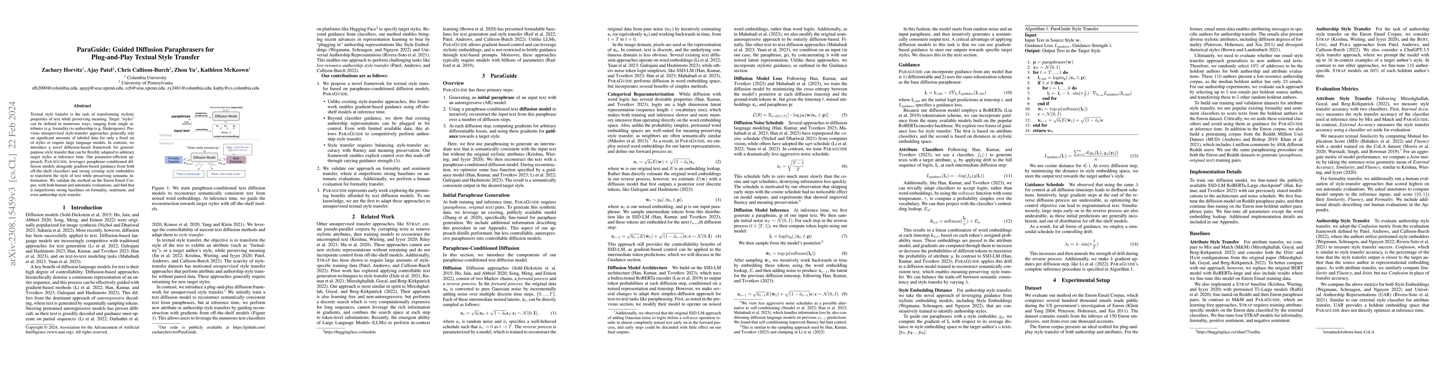 Thumbnail for ParaGuide: Guided Diffusion Paraphrasers for Plug-and-Play Textual Style
  Transfer