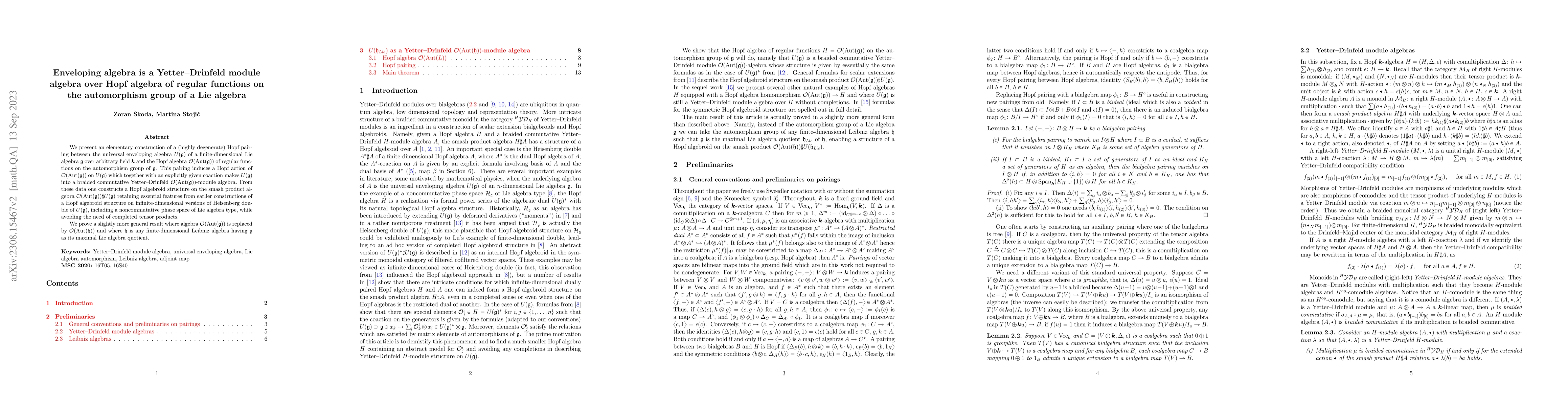 Thumbnail for Enveloping algebra is a Yetter--Drinfeld module algebra over Hopf
  algebra of regular functions on the automorphism group of a Lie algebra
