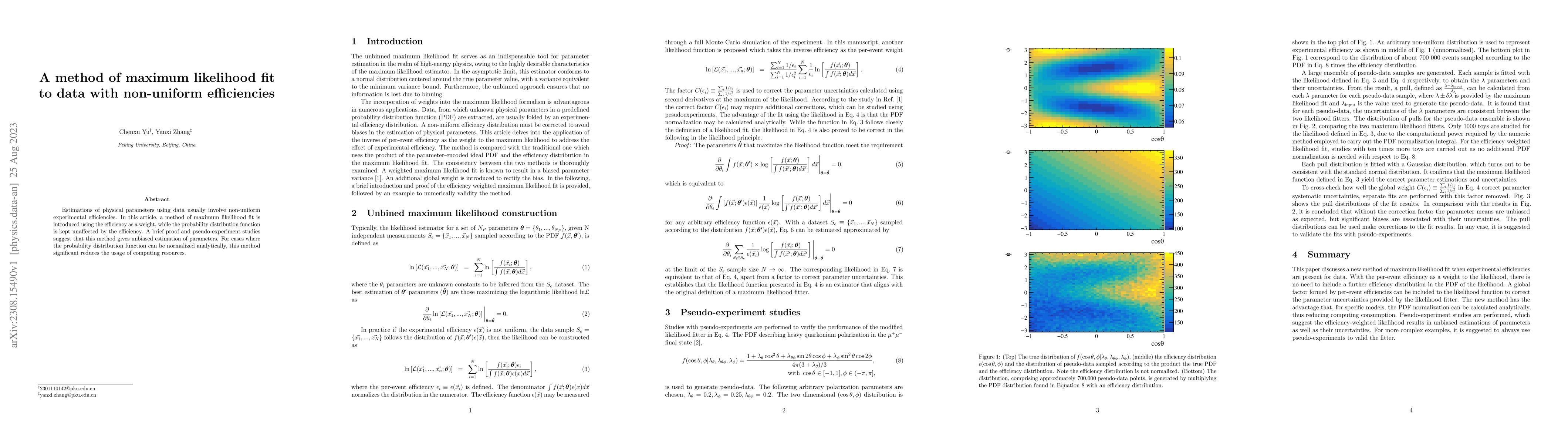 Thumbnail for A method of maximum likelihood fit to data with non-uniform efficiencies