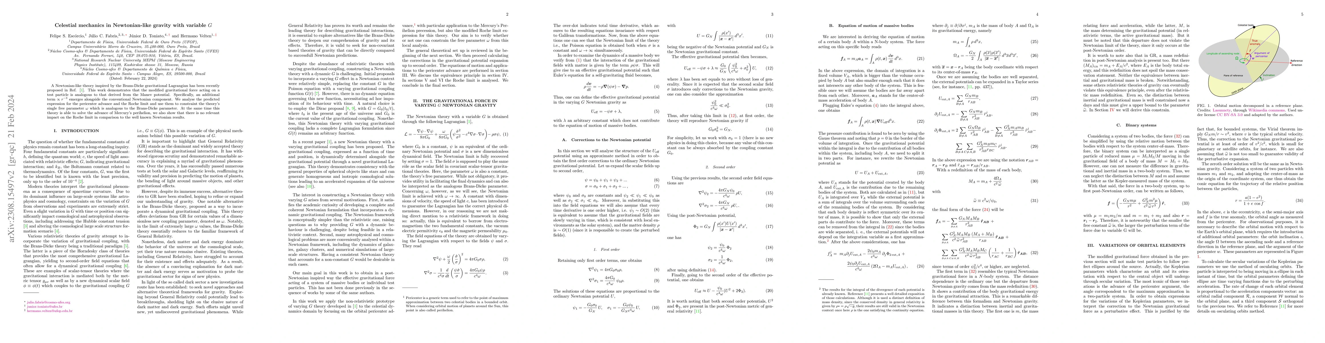 Thumbnail for Celestial mechanics in Newtonian-like gravity with variable $G$
