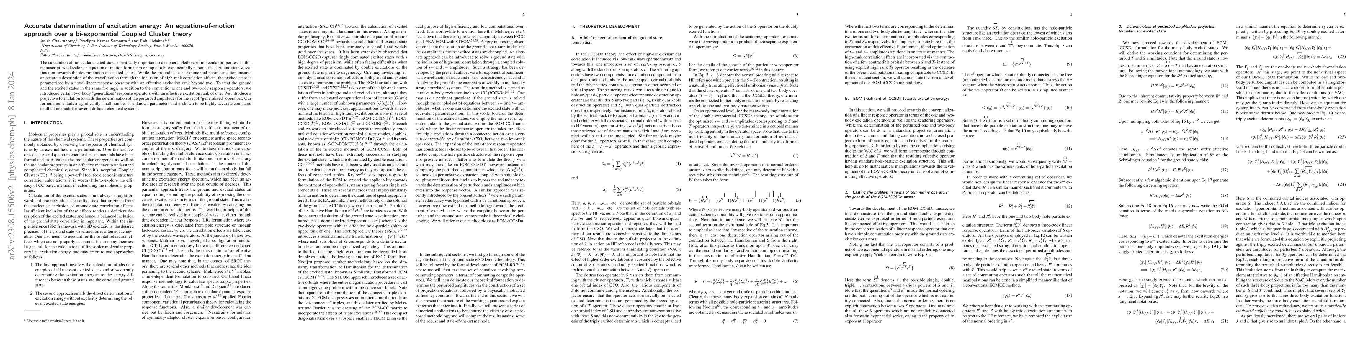 Thumbnail for Accurate determination of excitation energy: An equation-of-motion
  approach over a bi-exponential Coupled Cluster theory