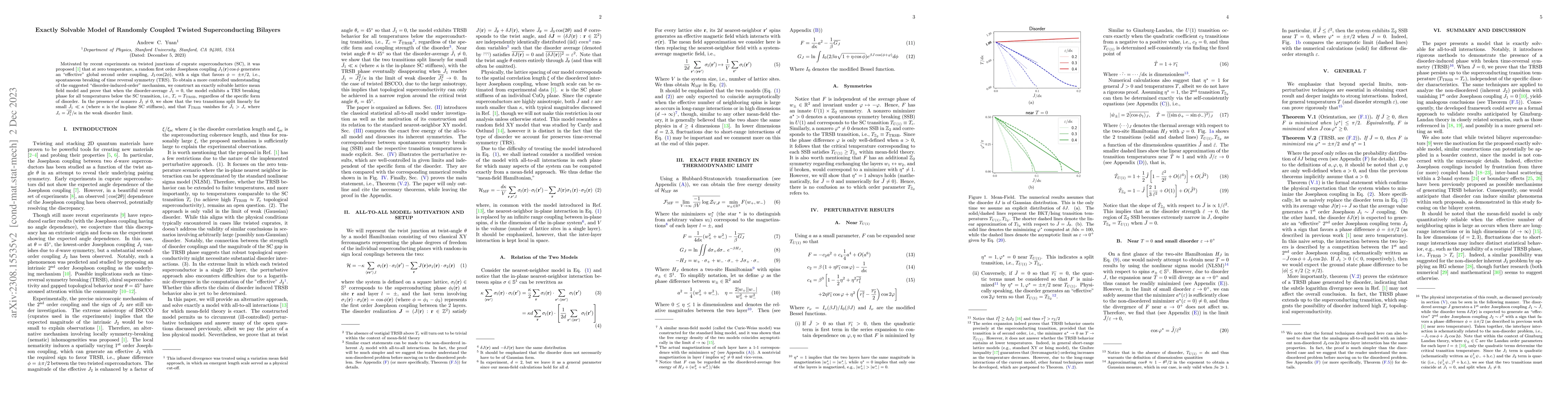 Thumbnail for Exactly Solvable Model of Randomly Coupled Twisted Superconducting
  Bilayers