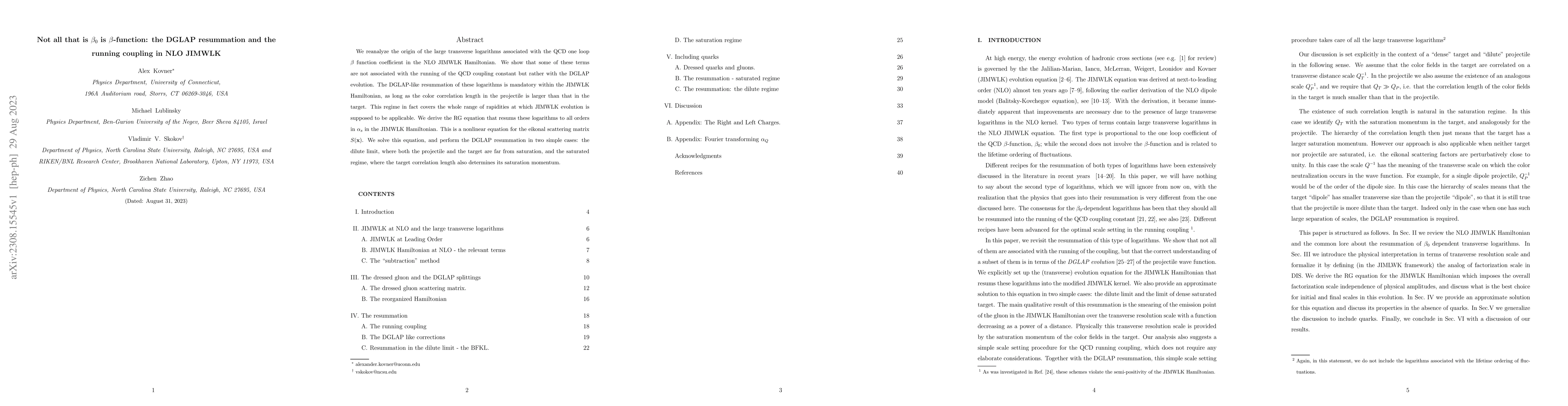 Thumbnail for Not all that is $\beta_0$ is $\beta$-function: the DGLAP resummation and
  the running coupling in NLO JIMWLK