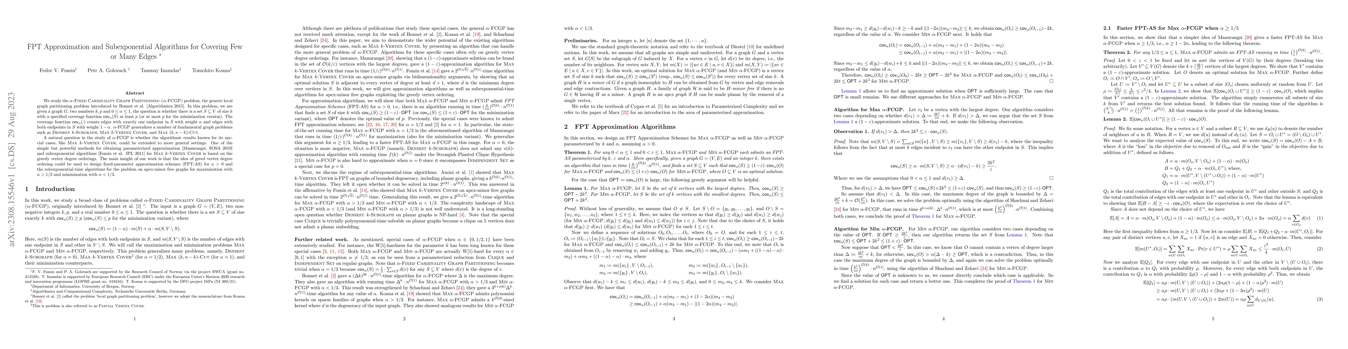 Thumbnail for FPT Approximation and Subexponential Algorithms for Covering Few or Many
  Edges