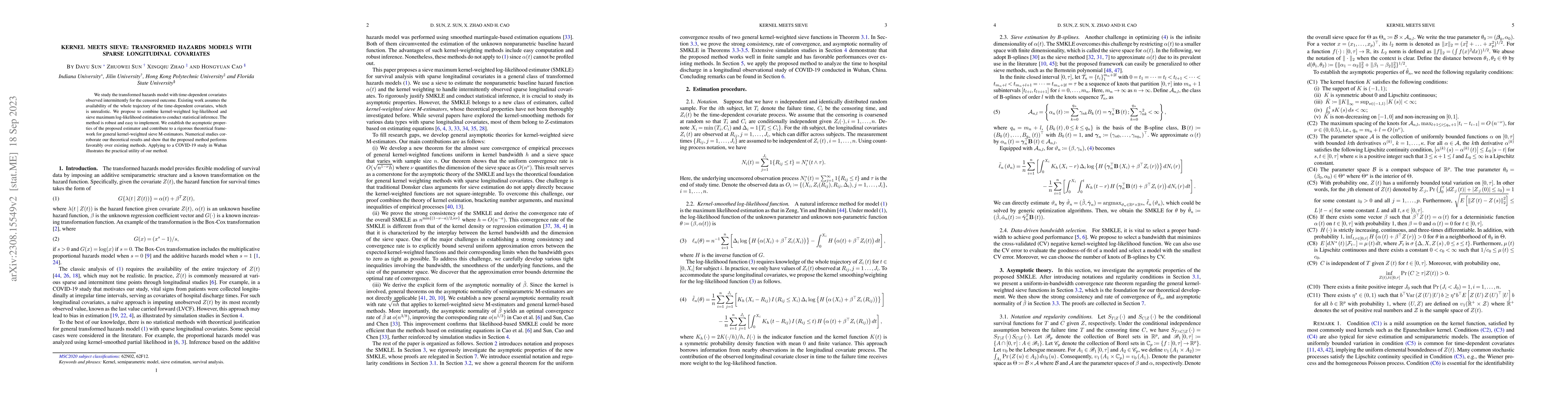Thumbnail for Kernel meets sieve: transformed hazards models with sparse longitudinal
  covariates