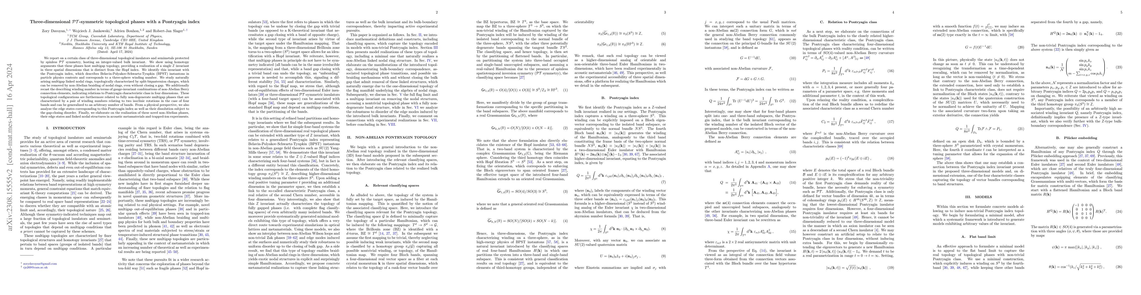 Thumbnail for Three-dimensional $\mathcal{P}\mathcal{T}$-symmetric topological phases
  with Pontryagin index