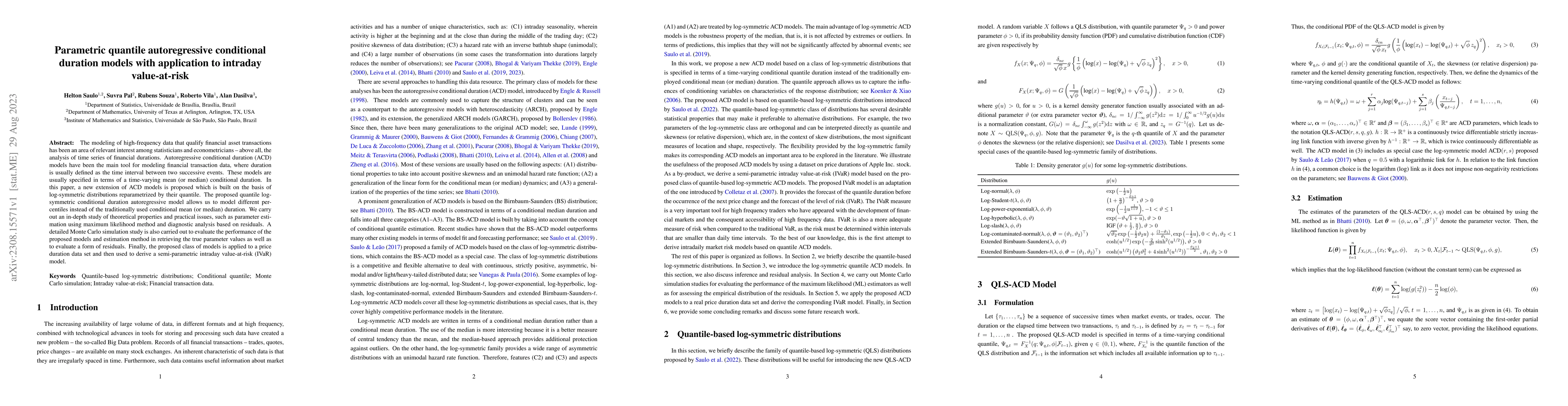 Thumbnail for Parametric quantile autoregressive conditional duration models with
  application to intraday value-at-risk