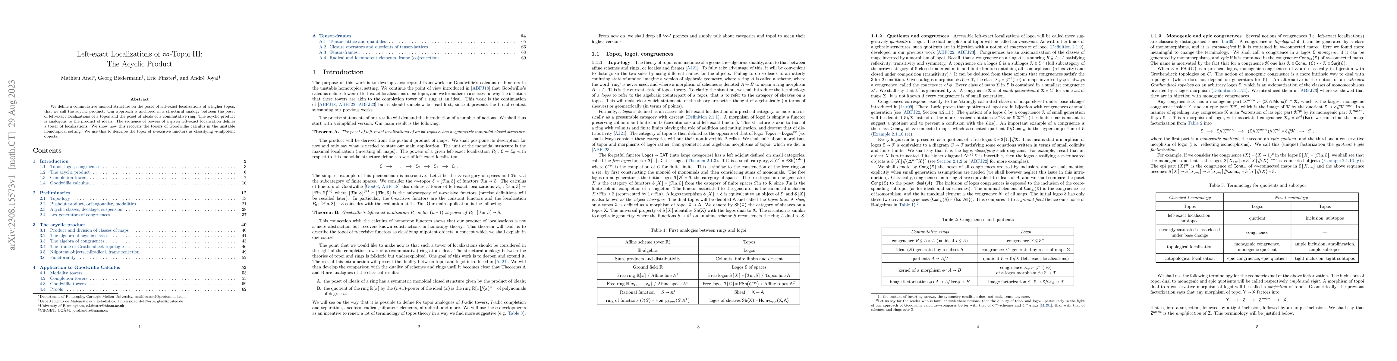 Thumbnail for Left-exact Localizations of $\infty$-Topoi III: The Acyclic Product