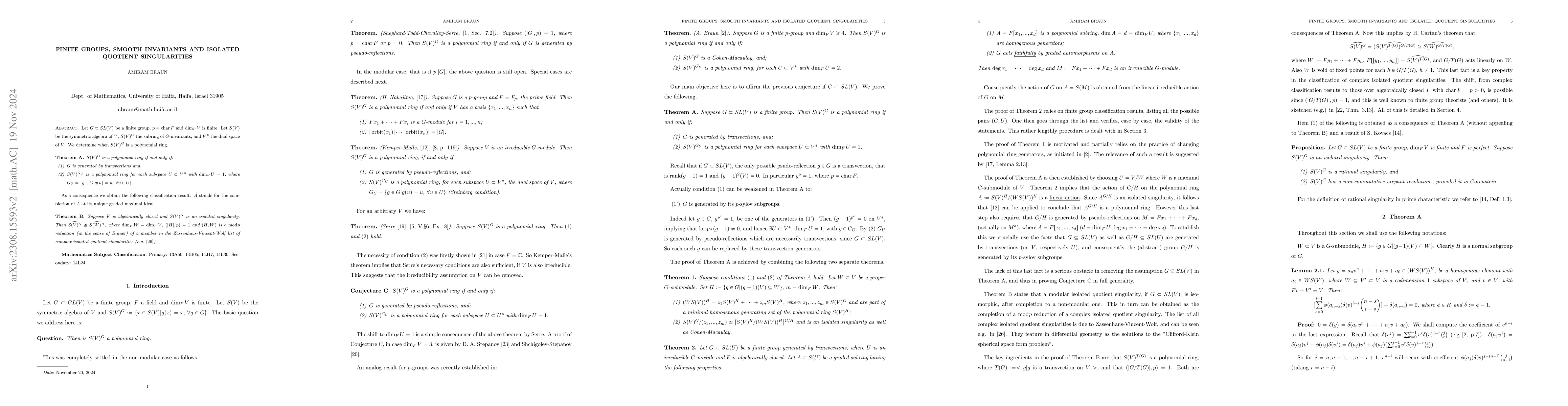 Thumbnail for Finite groups, smooth invariants, and isolated quotient singularities