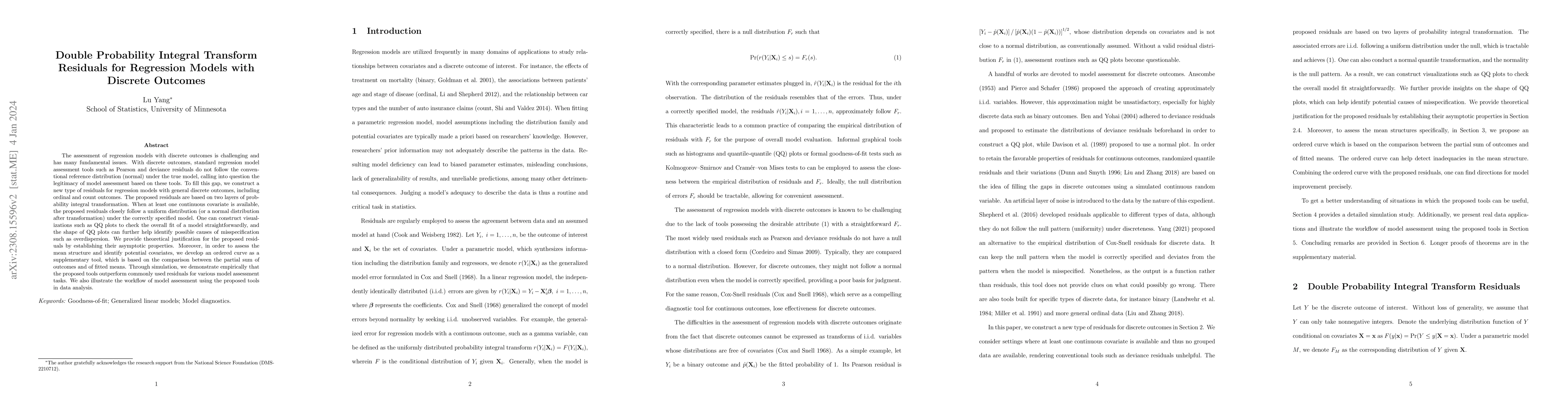 Thumbnail for Double Probability Integral Transform Residuals for Regression Models
  with Discrete Outcomes