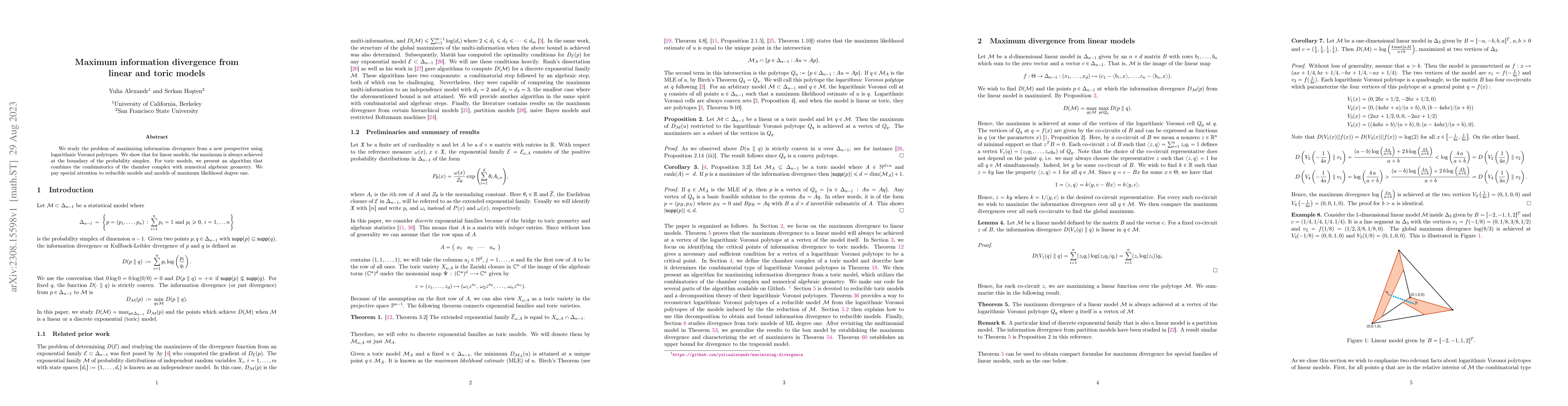 Thumbnail for Maximum information divergence from linear and toric models
