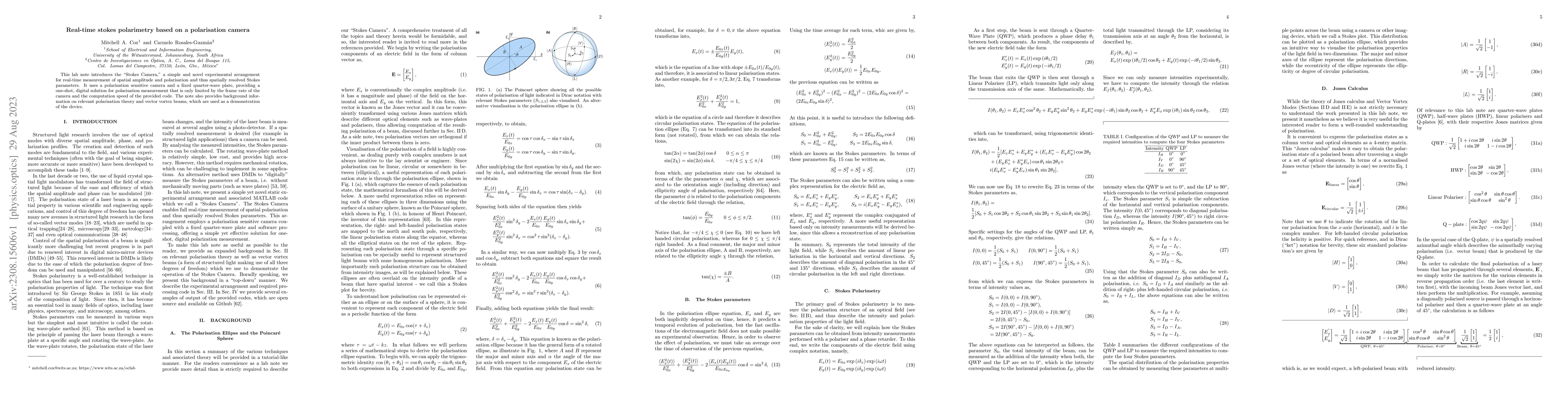 Thumbnail for Real-time stokes polarimetry based on a polarisation camera