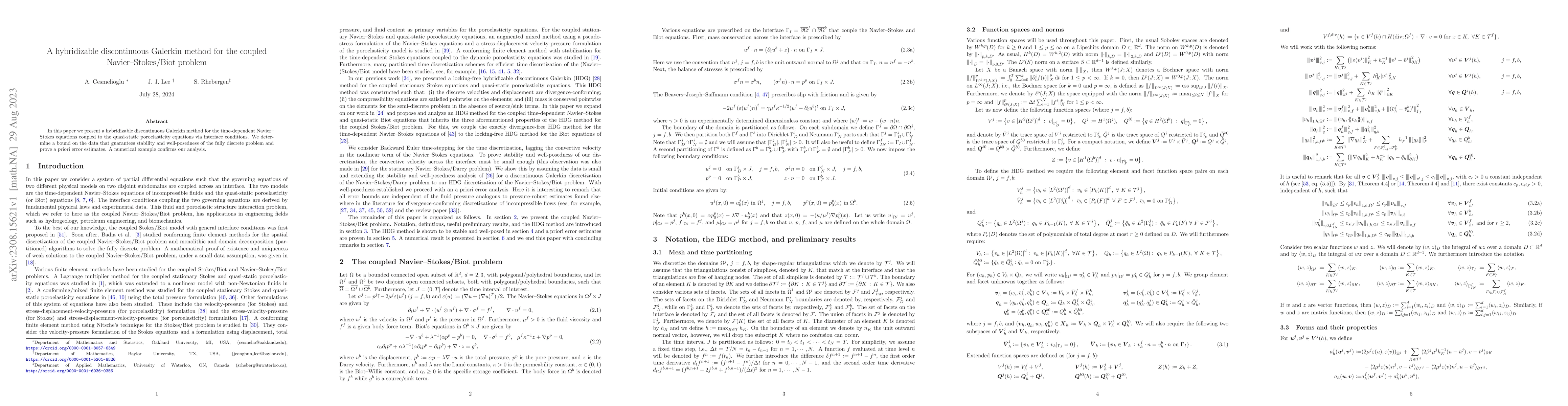 Thumbnail for A hybridizable discontinuous Galerkin method for the coupled
  Navier-Stokes/Biot problem