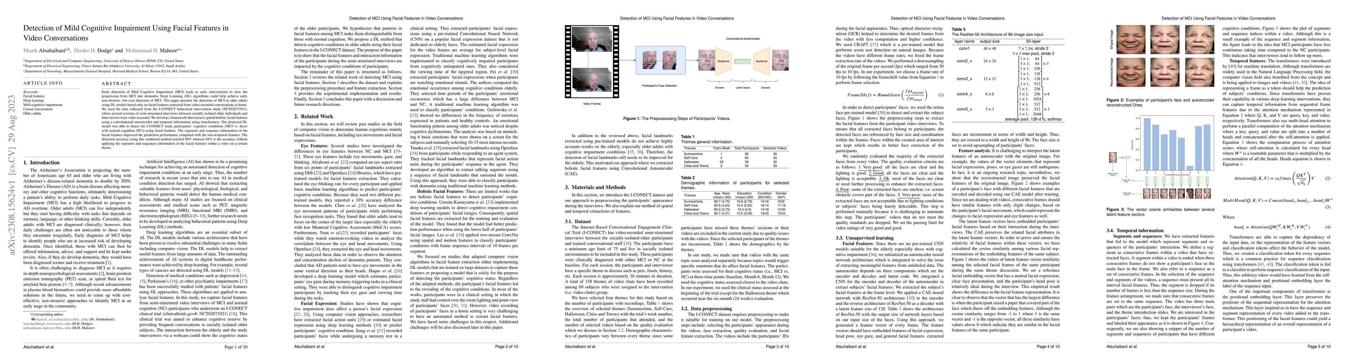 Thumbnail for Detection of Mild Cognitive Impairment Using Facial Features in Video
  Conversations