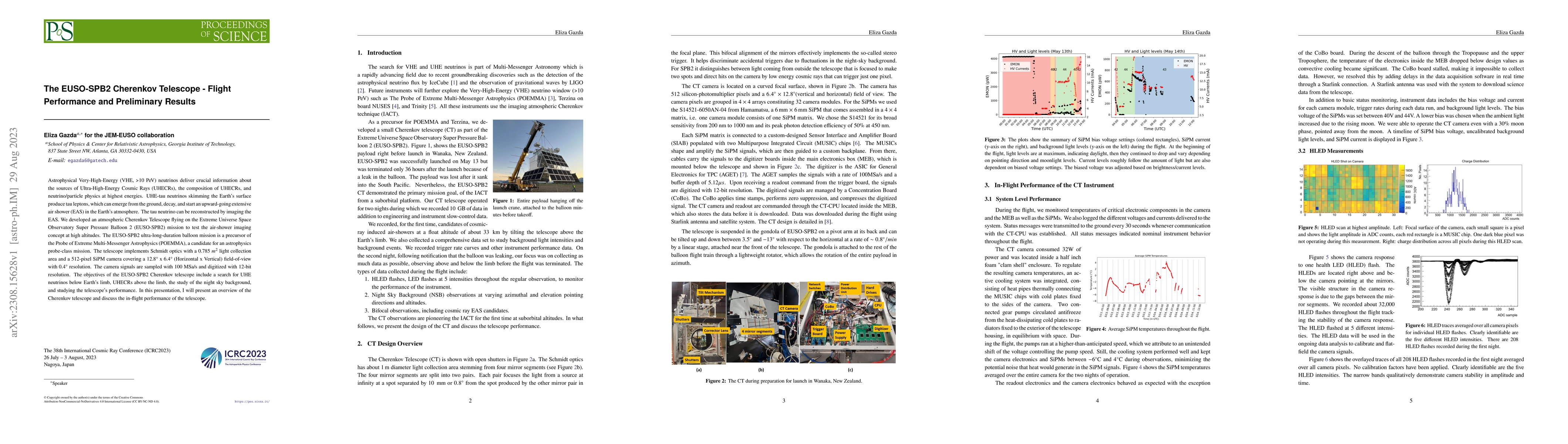 Thumbnail for The EUSO-SPB2 Cherenkov Telescope -- Flight Performance and Preliminary
  Results