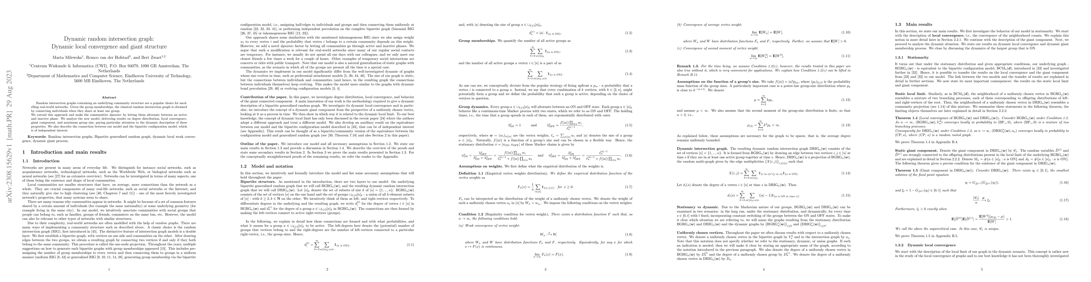 Thumbnail for Dynamic random intersection graph: Dynamic local convergence and giant
  structure