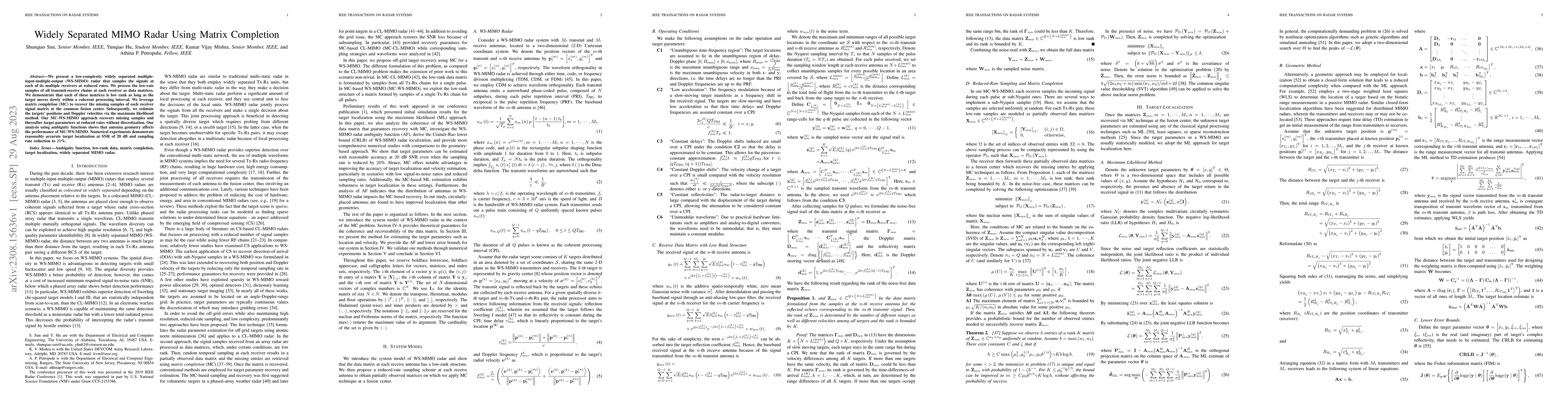Thumbnail for Widely Separated MIMO Radar Using Matrix Completion