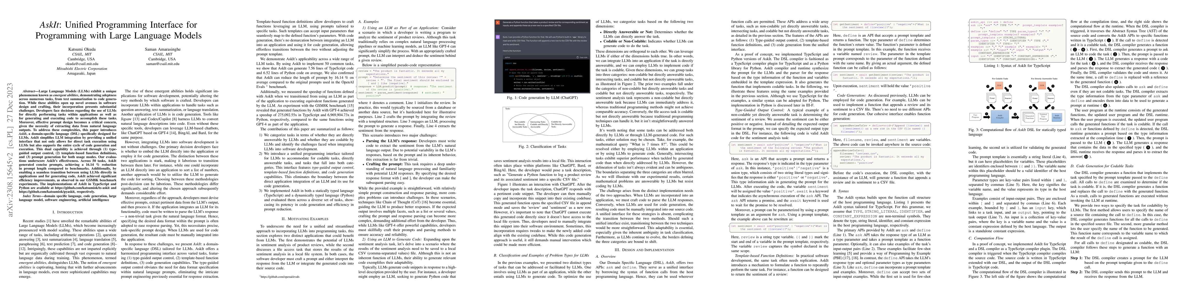 Thumbnail for AskIt: Unified Programming Interface for Programming with Large Language
  Models