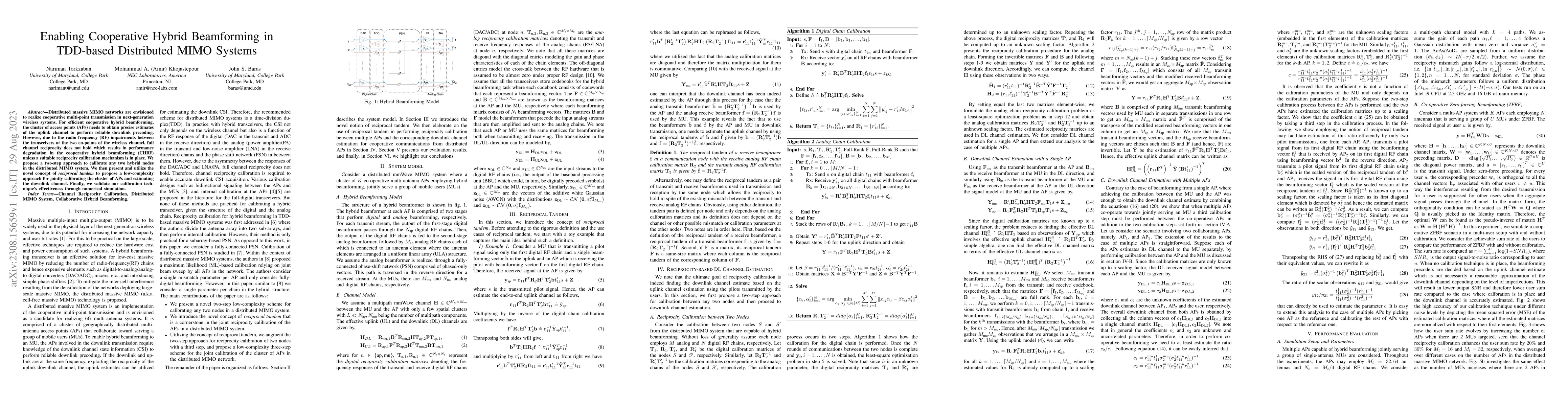 Thumbnail for Enabling Cooperative Hybrid Beamforming in TDD-based Distributed MIMO
  Systems