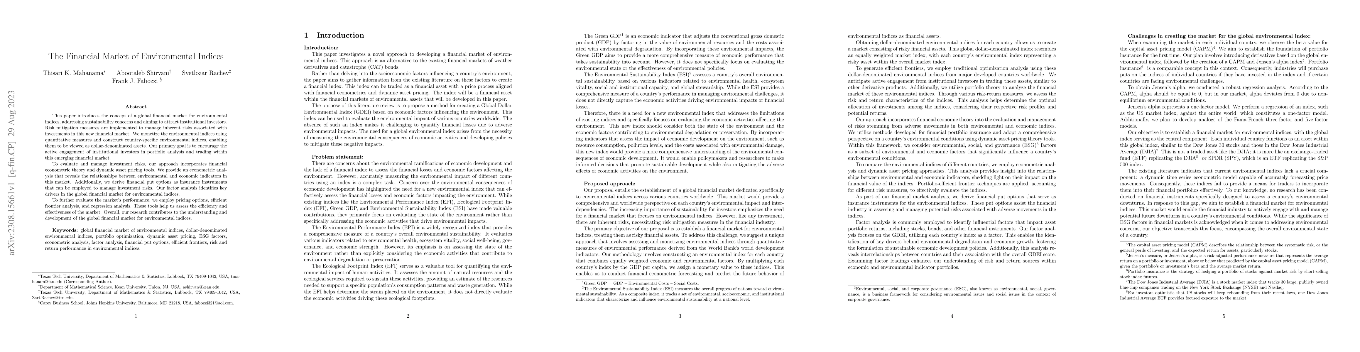 Thumbnail for The Financial Market of Environmental Indices