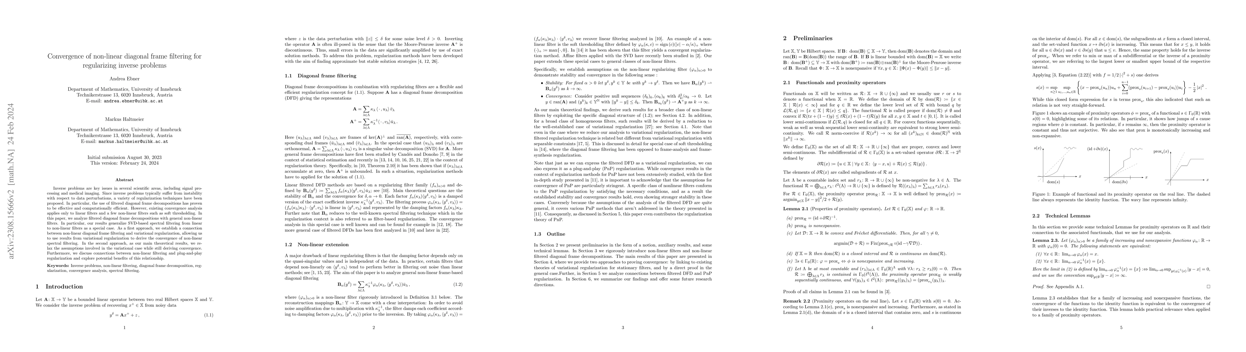 Thumbnail for Convergence of non-linear diagonal frame filtering for regularizing
  inverse problems