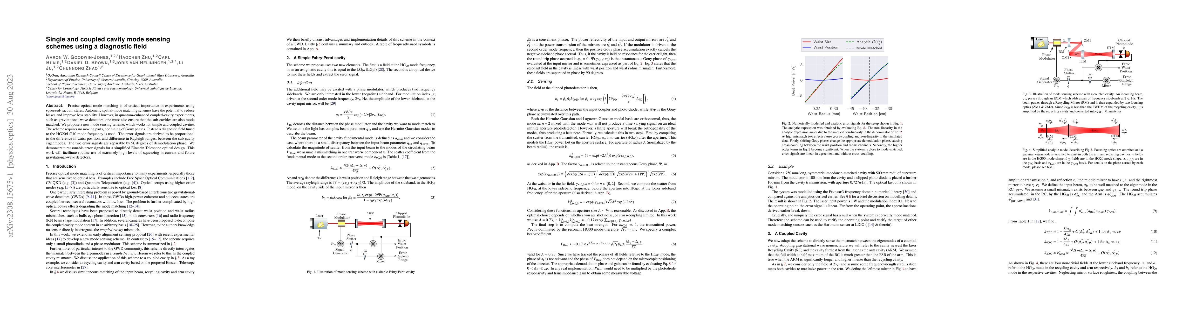 Thumbnail for Single and coupled cavity mode sensing schemes using a diagnostic field