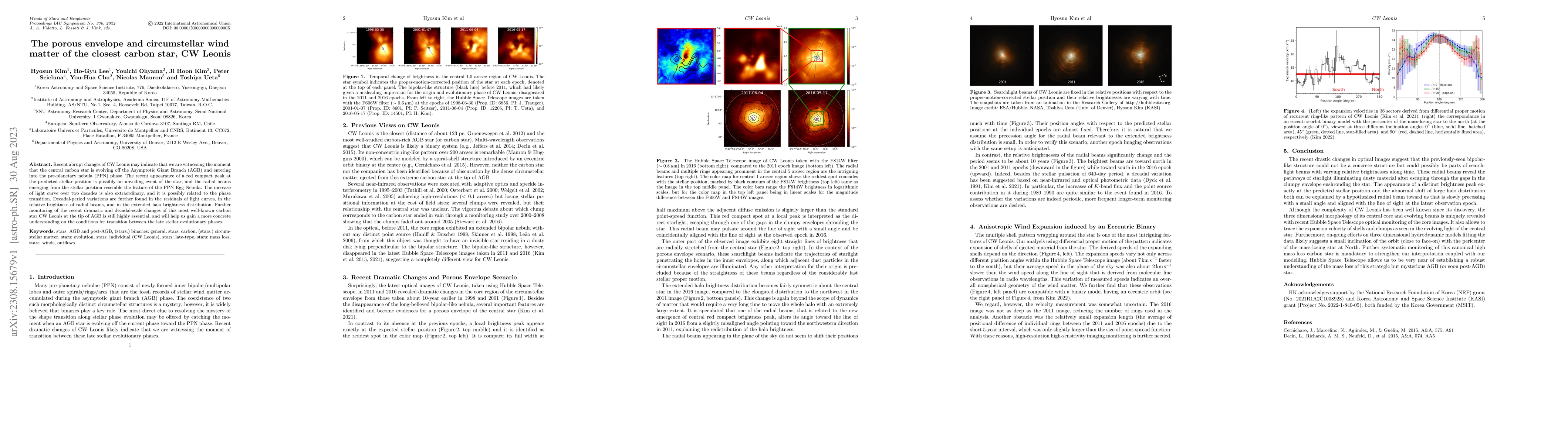 Thumbnail for The porous envelope and circumstellar wind matter of the closest carbon
  star, CW Leonis