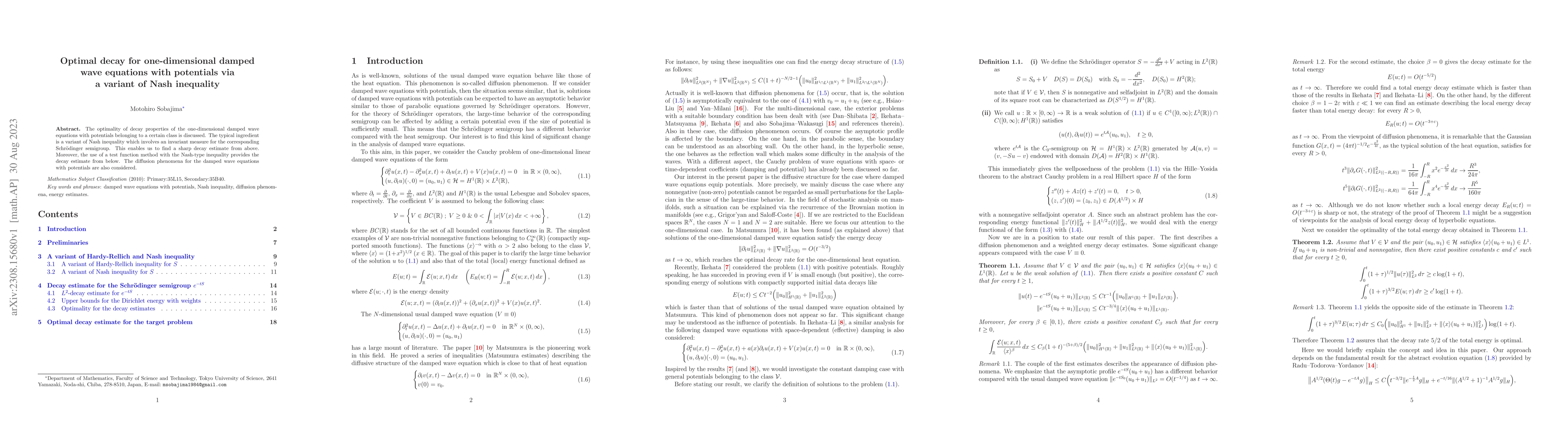 Thumbnail for Optimal decay for one-dimensional damped wave equations with potentials
  via a variant of Nash inequality