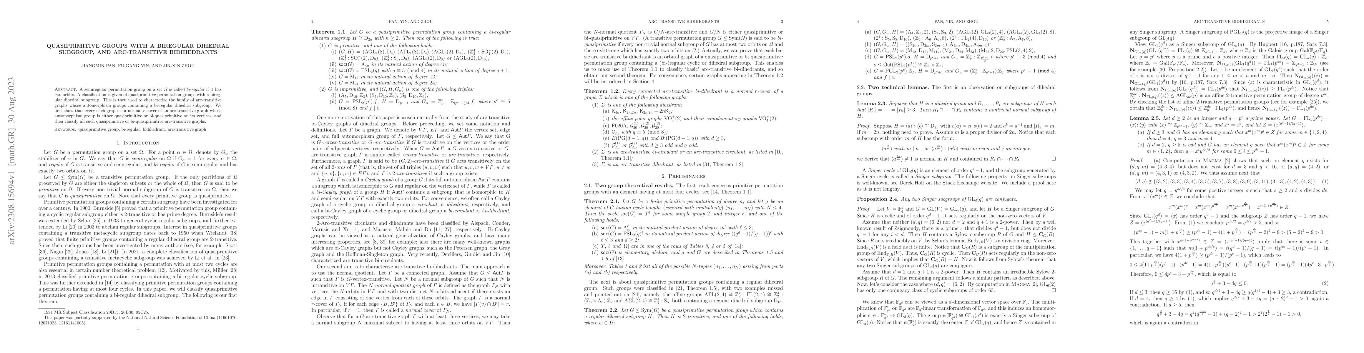Thumbnail for Quasiprimitive groups with a biregular dihedral subgroup,and
  arc-transitive bidihedrants