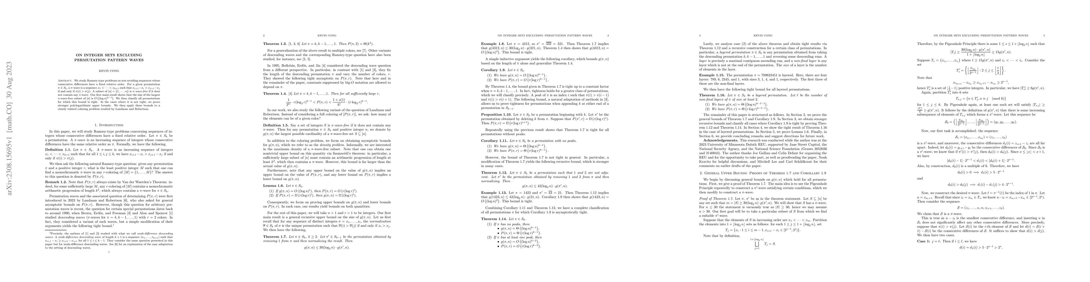 Thumbnail for On Integer Sets Excluding Permutation Pattern Waves