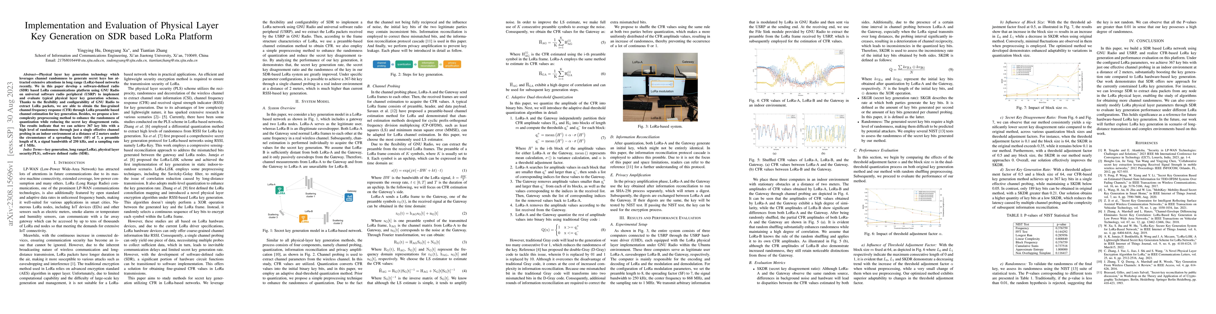 Thumbnail for Implementation and Evaluation of Physical Layer Key Generation on SDR
  based LoRa Platform