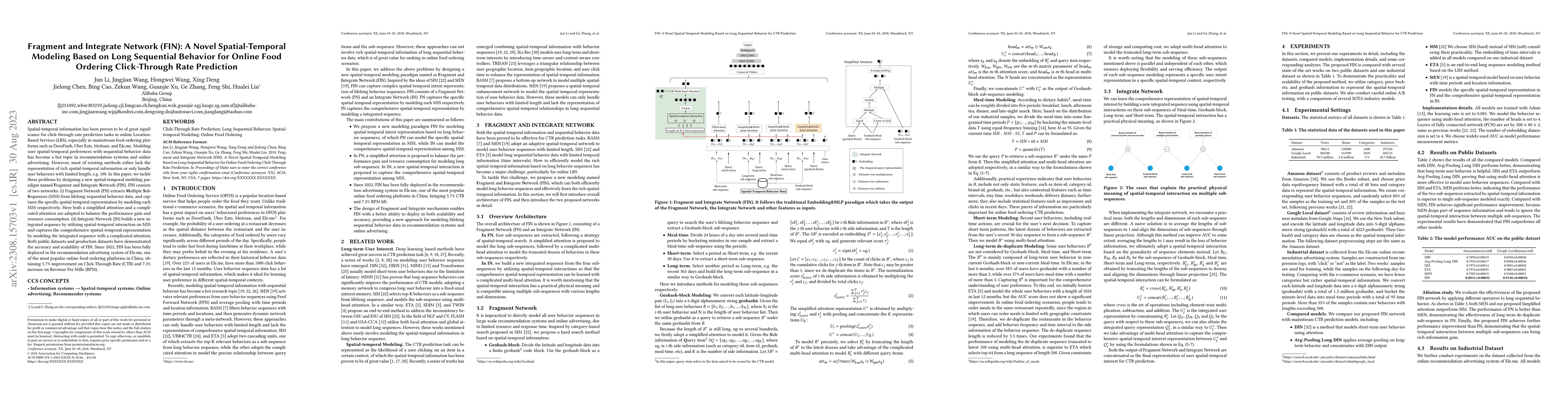 Thumbnail for Fragment and Integrate Network (FIN): A Novel Spatial-Temporal Modeling
  Based on Long Sequential Behavior for Online Food Ordering Click-Through Rate
  Prediction