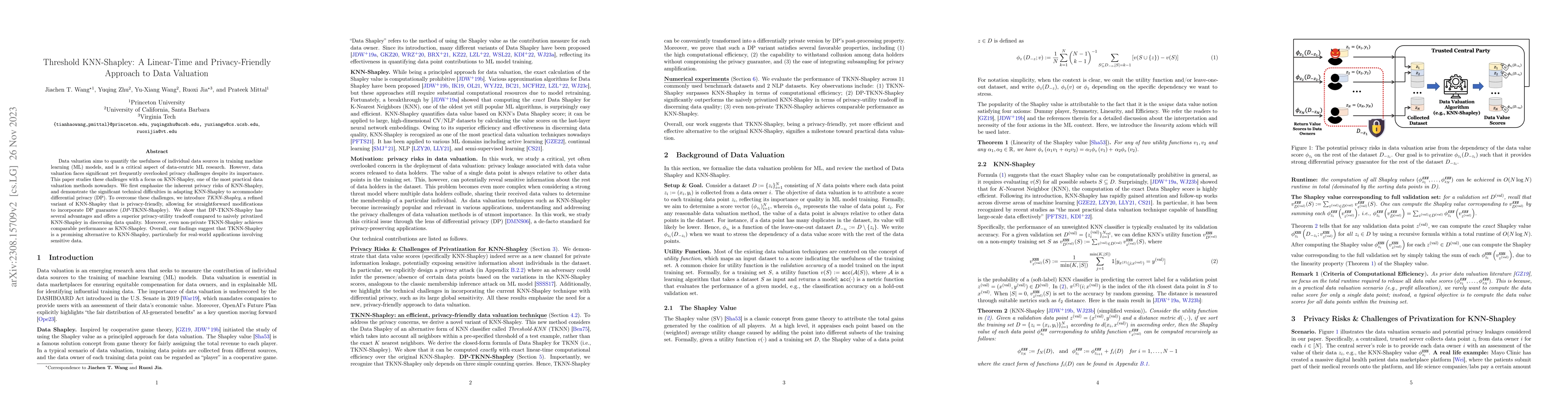 Thumbnail for Threshold KNN-Shapley: A Linear-Time and Privacy-Friendly Approach to
  Data Valuation