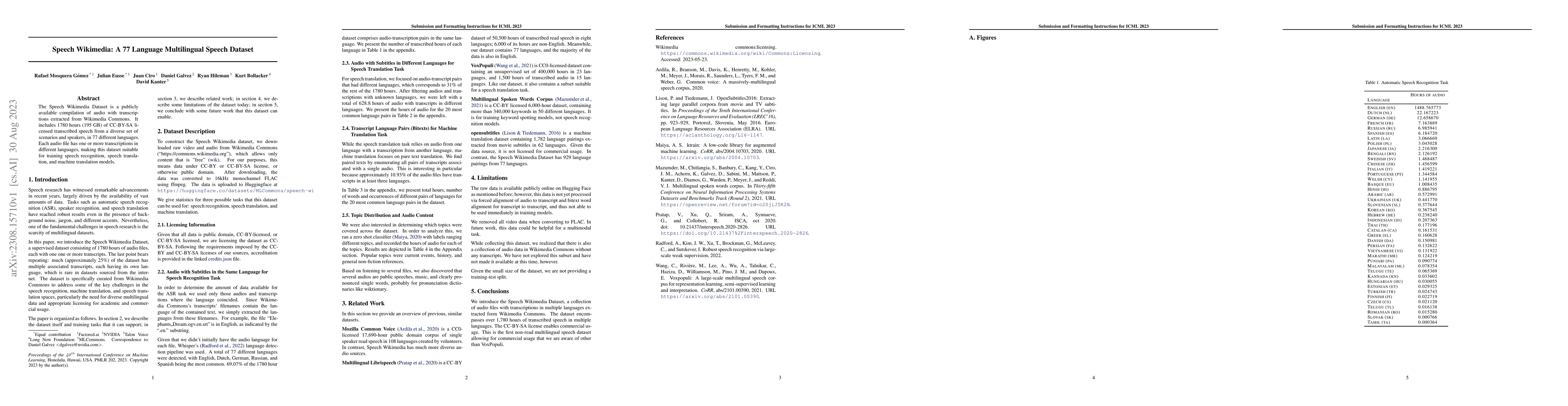 Thumbnail for Speech Wikimedia: A 77 Language Multilingual Speech Dataset