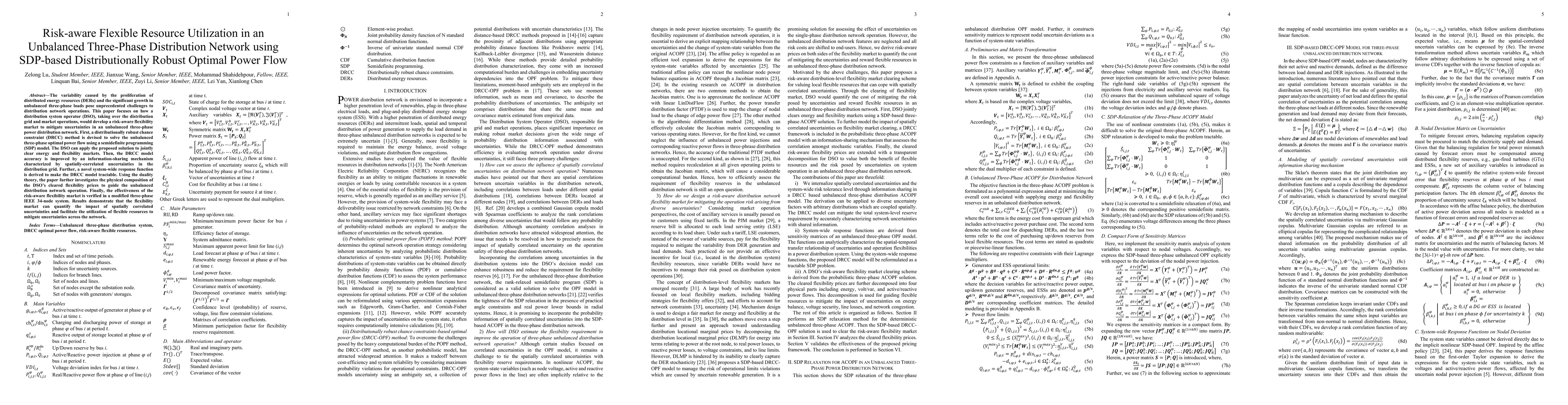 Thumbnail for Risk-aware Flexible Resource Utilization in an Unbalanced Three-Phase
  Distribution Network using SDP-based Distributionally Robust Optimal Power
  Flow