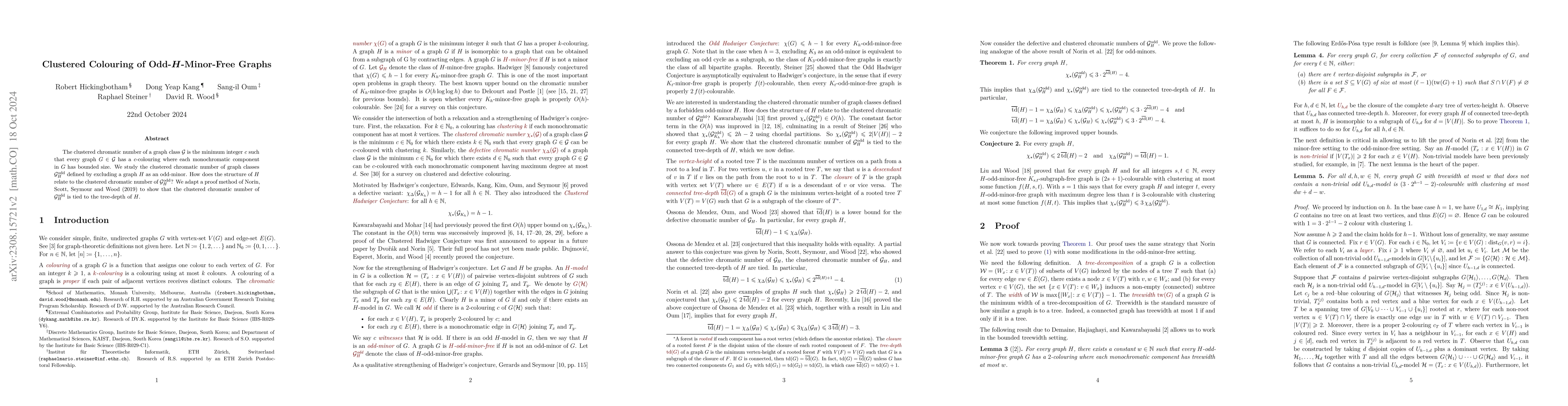 Thumbnail for Clustered Colouring of Odd-$H$-Minor-Free Graphs