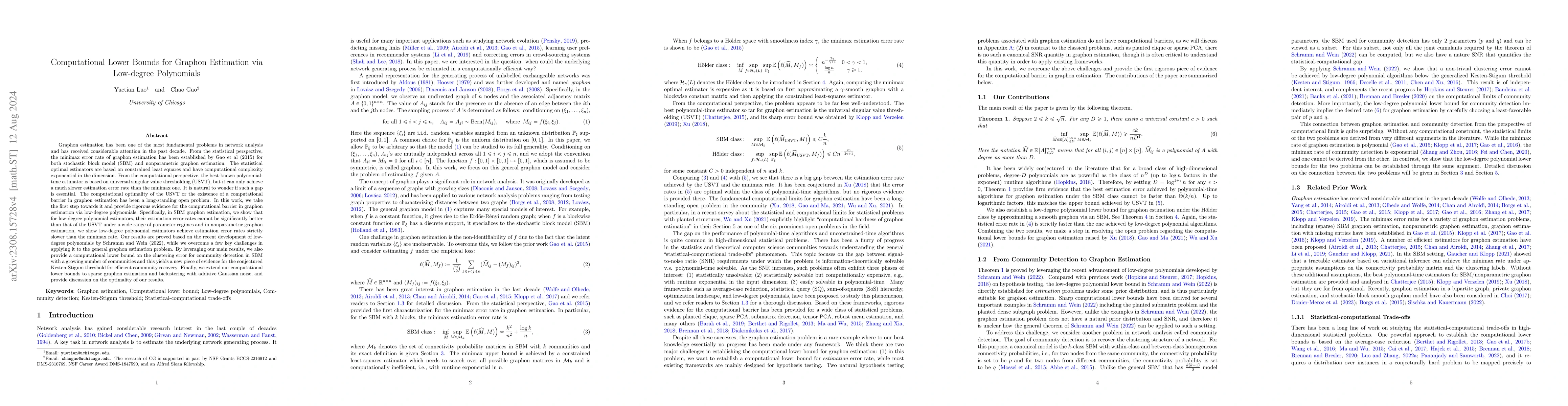 Thumbnail for Computational Lower Bounds for Graphon Estimation via Low-degree
  Polynomials