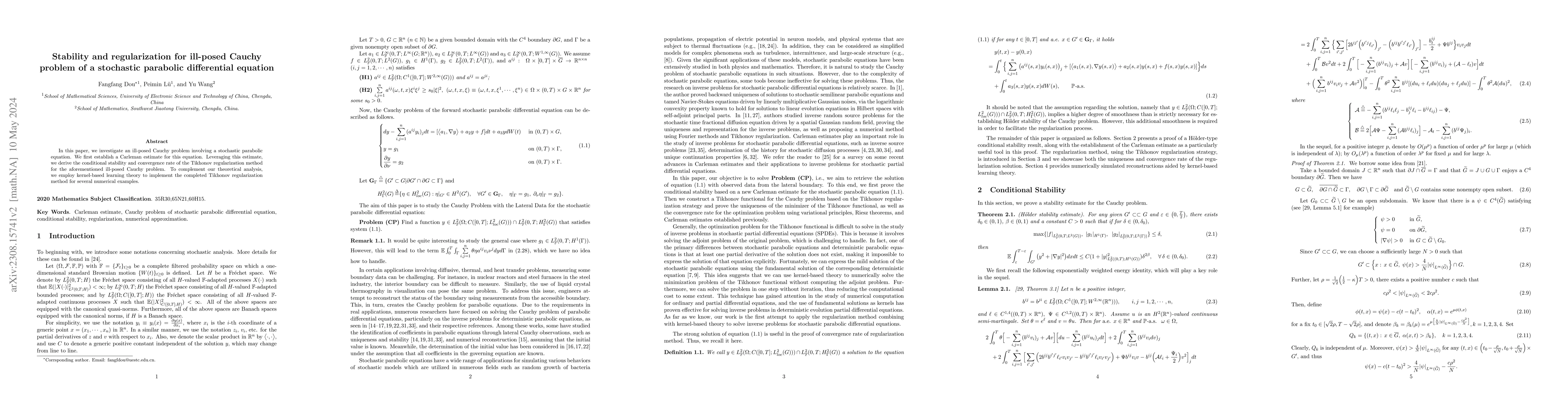 Thumbnail for Stability and regularization for ill-posed Cauchy problem of a
  stochastic parabolic differential equation