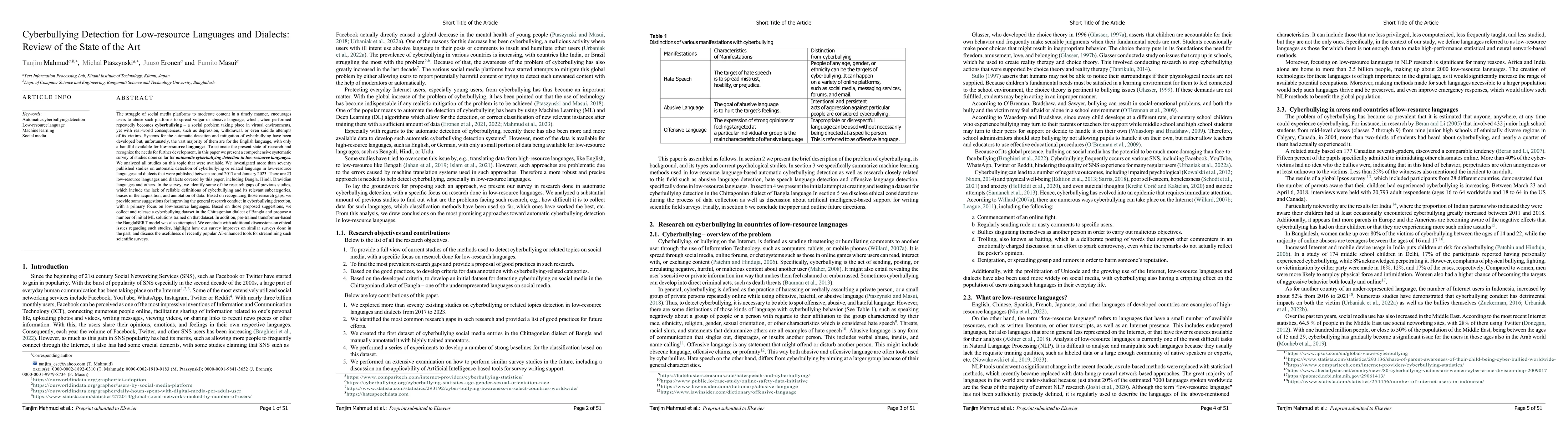 Thumbnail for Cyberbullying Detection for Low-resource Languages and Dialects: Review
  of the State of the Art