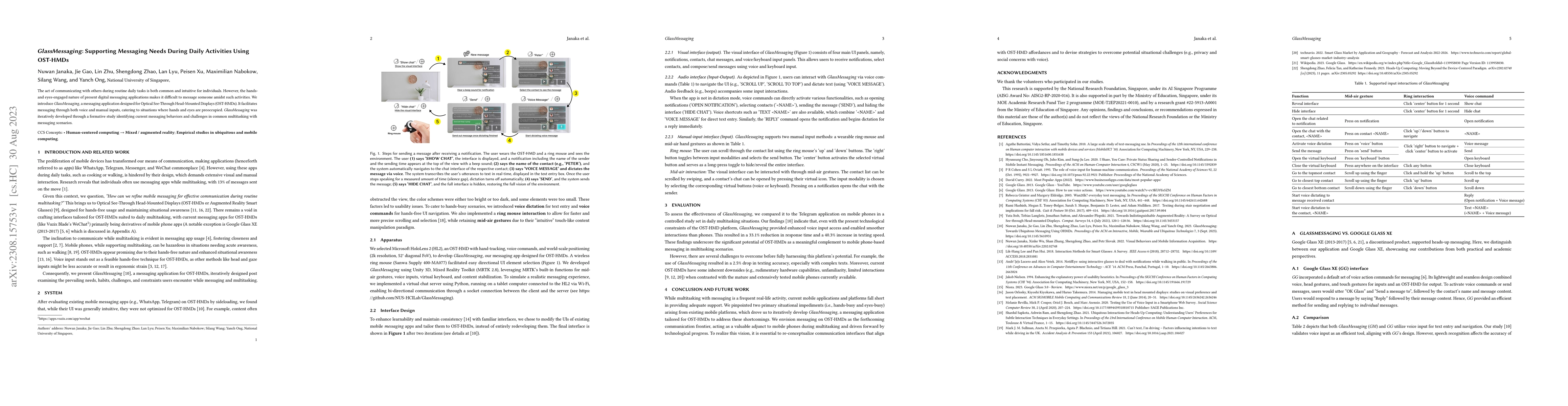 Thumbnail for GlassMessaging: Supporting Messaging Needs During Daily Activities Using
  OST-HMDs