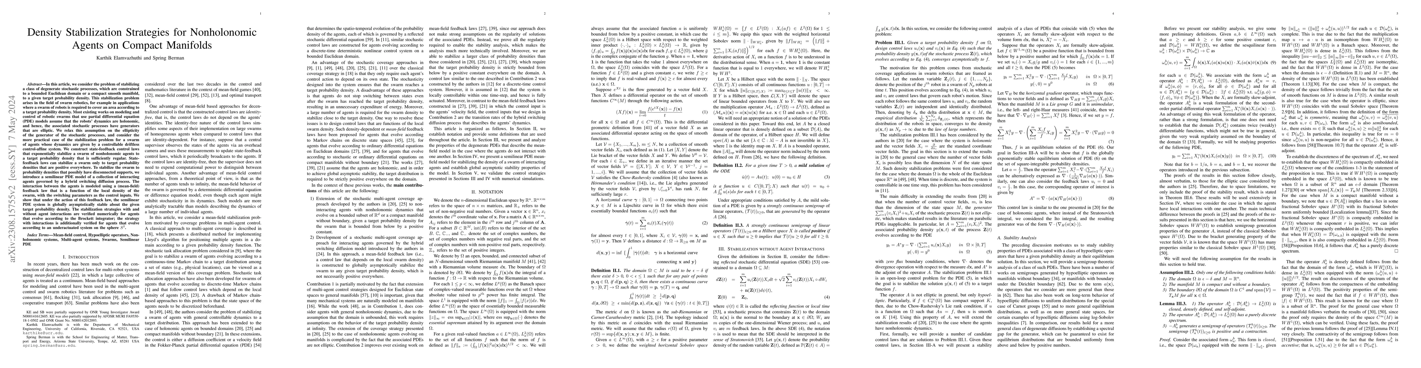 Thumbnail for Density Stabilization Strategies for Nonholonomic Agents on Compact
  Manifolds