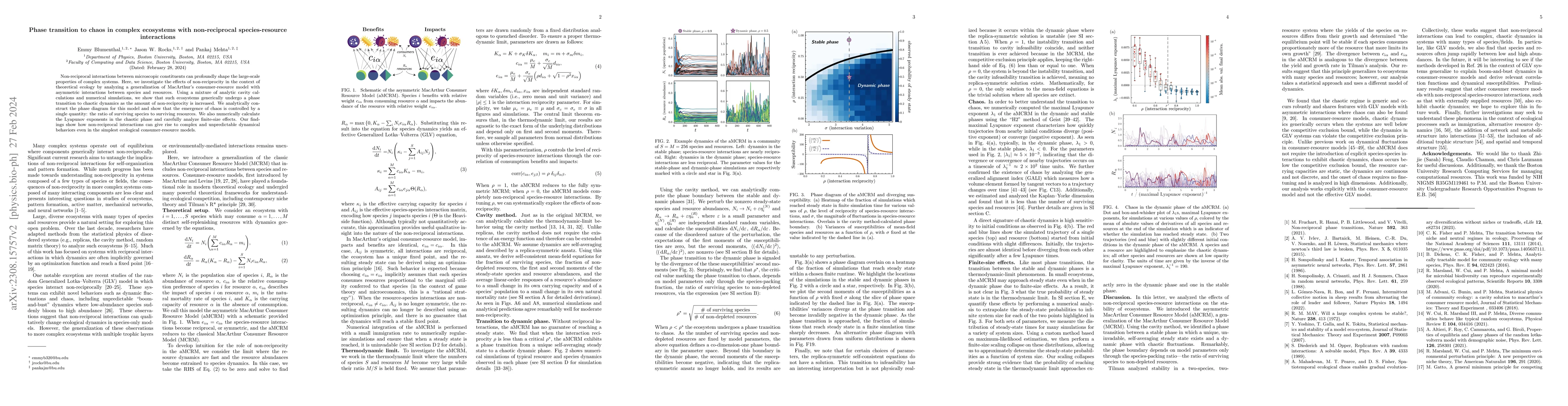 Thumbnail for Phase transition to chaos in complex ecosystems with non-reciprocal
  species-resource interactions