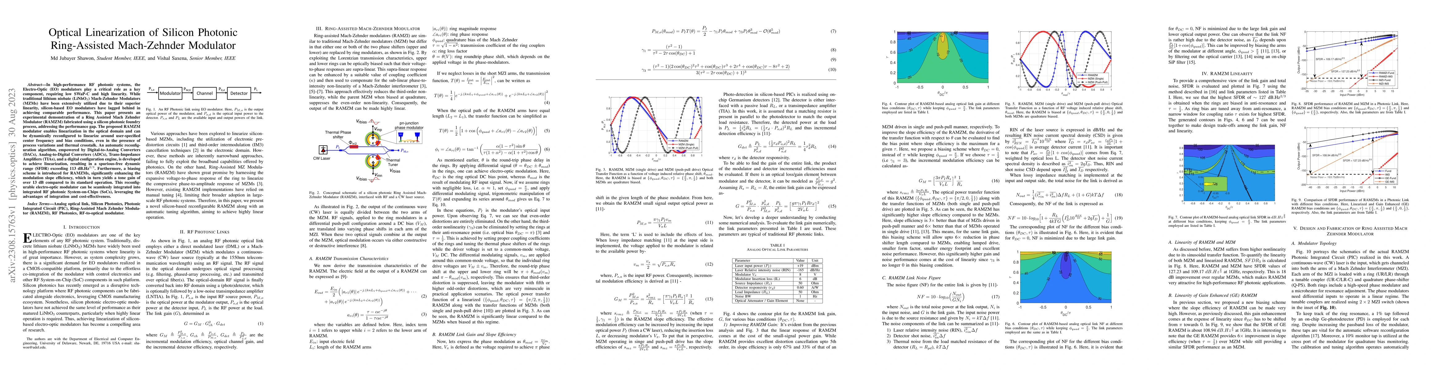 Thumbnail for Optical Linearization of Silicon Photonic Ring-Assisted Mach-Zehnder
  Modulator