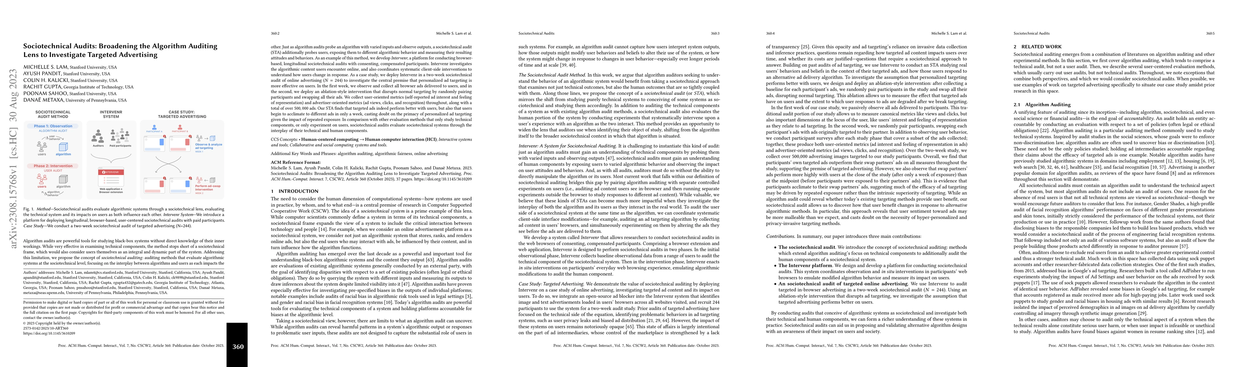 Thumbnail for Sociotechnical Audits: Broadening the Algorithm Auditing Lens to
  Investigate Targeted Advertising