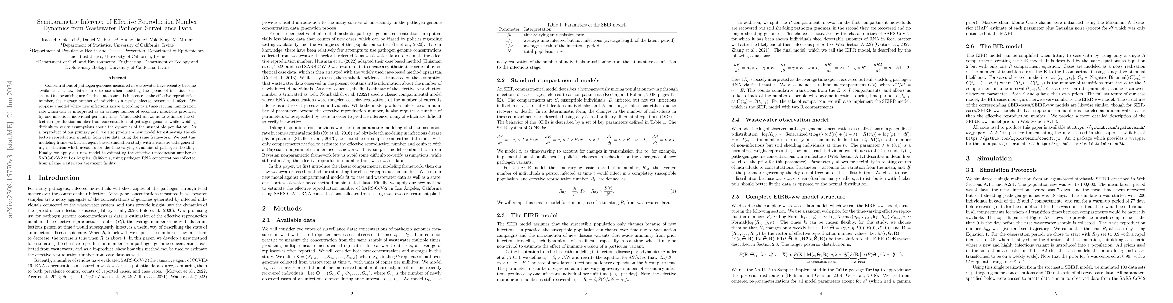 Thumbnail for Semiparametric inference of effective reproduction number dynamics from
  wastewater pathogen surveillance data