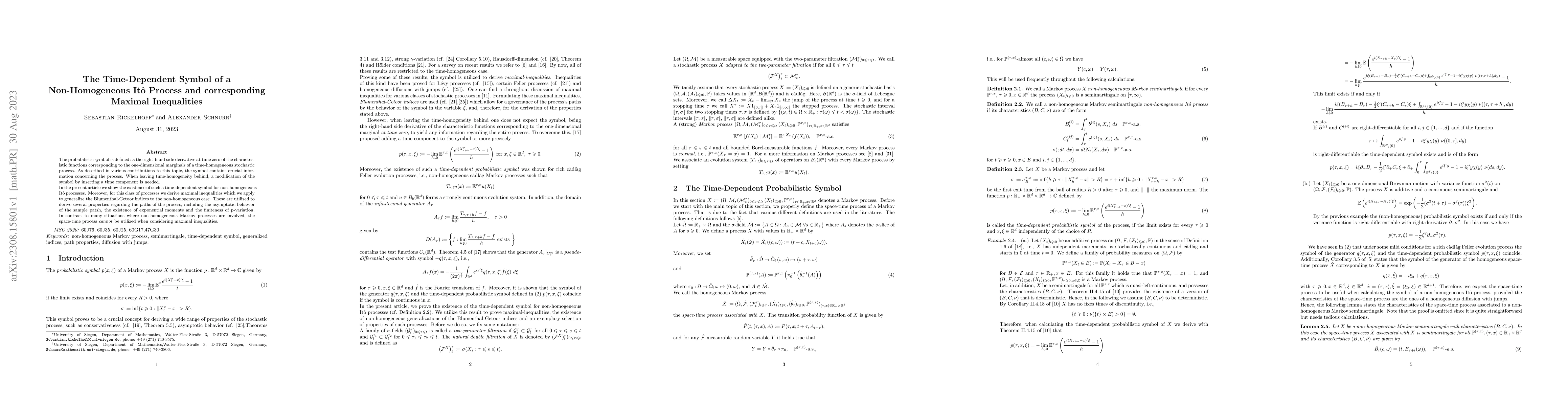 Thumbnail for The Time-Dependent Symbol of a Non-Homogeneous It\^o Process and
  corresponding Maximal Inequalities