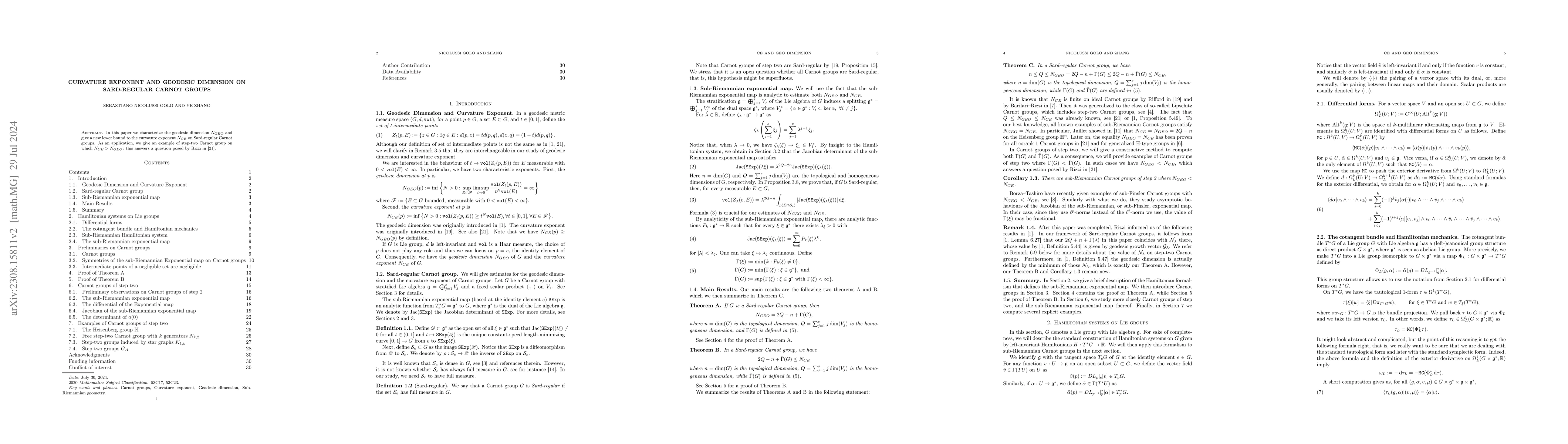Thumbnail for Curvature exponent and geodesic dimension on Sard-regular Carnot groups