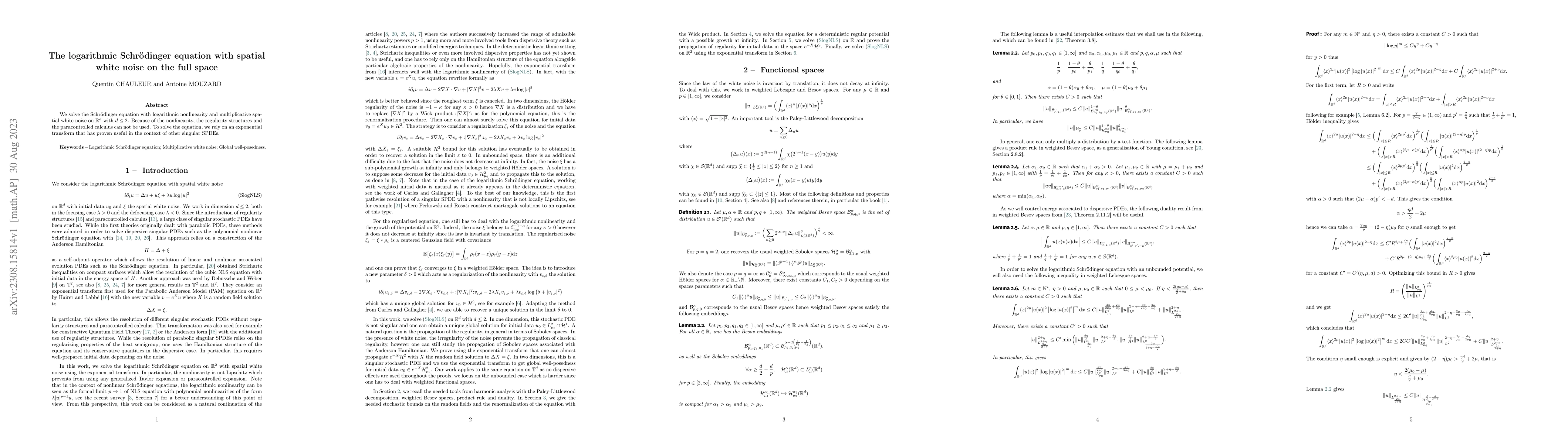 Thumbnail for The logarithmic Schr{\"o}dinger equation with spatial white noise on the
  full space