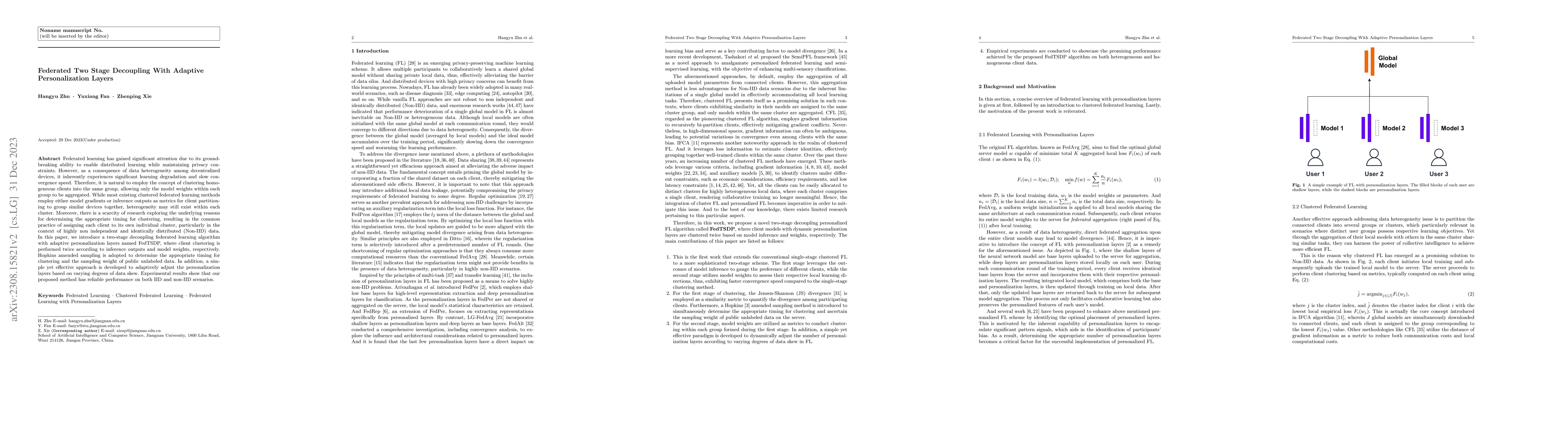 Thumbnail for Federated Two Stage Decoupling With Adaptive Personalization Layers