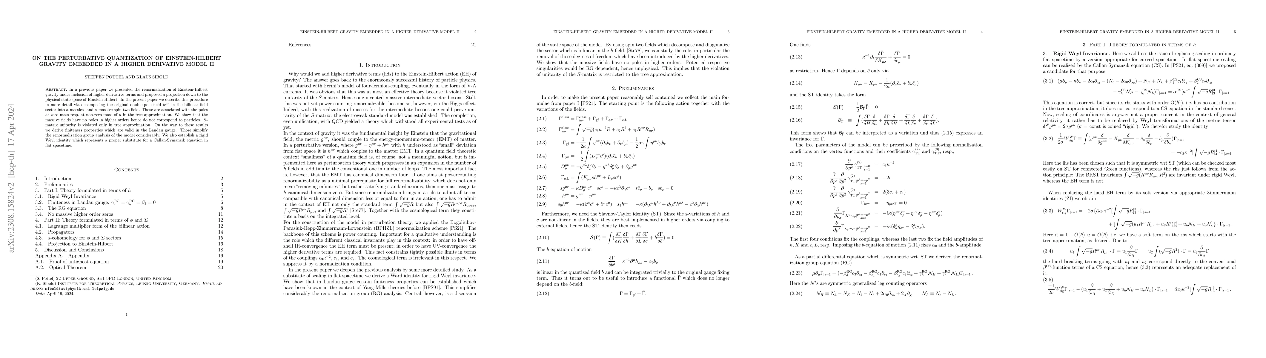 Thumbnail for On the Perturbative Quantization of Einstein-Hilbert Gravity Embedded in
  a Higher Derivative Model II